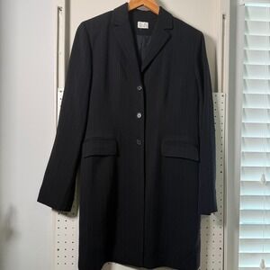 Ann Taylor Loft Long Coat Womens Black Pinstripe Single-Breasted Longline Blazer